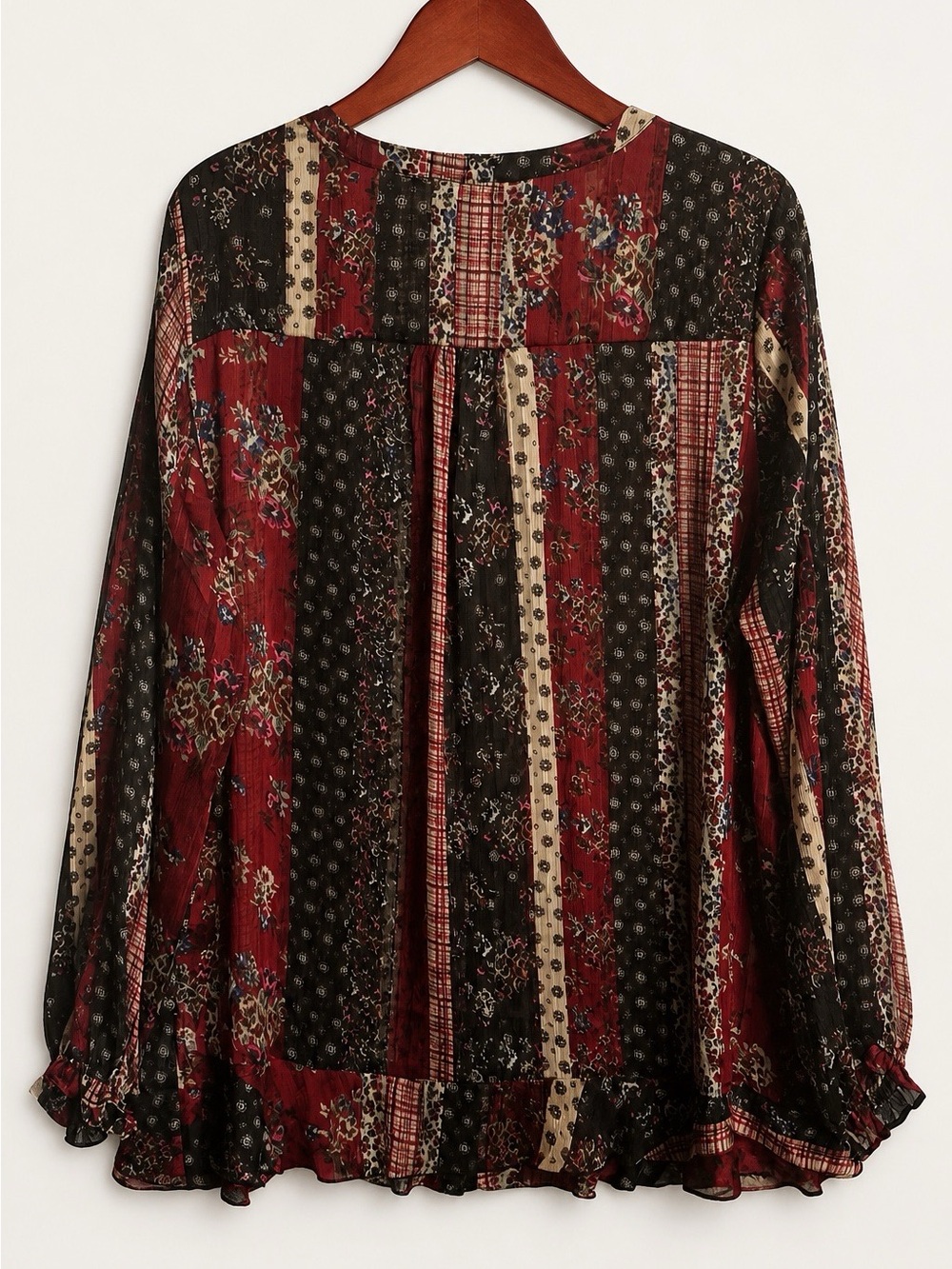 LOGO by Lori Goldstein Patchwork Chiffon Boho Tunic Top - Picture 9 of 10
